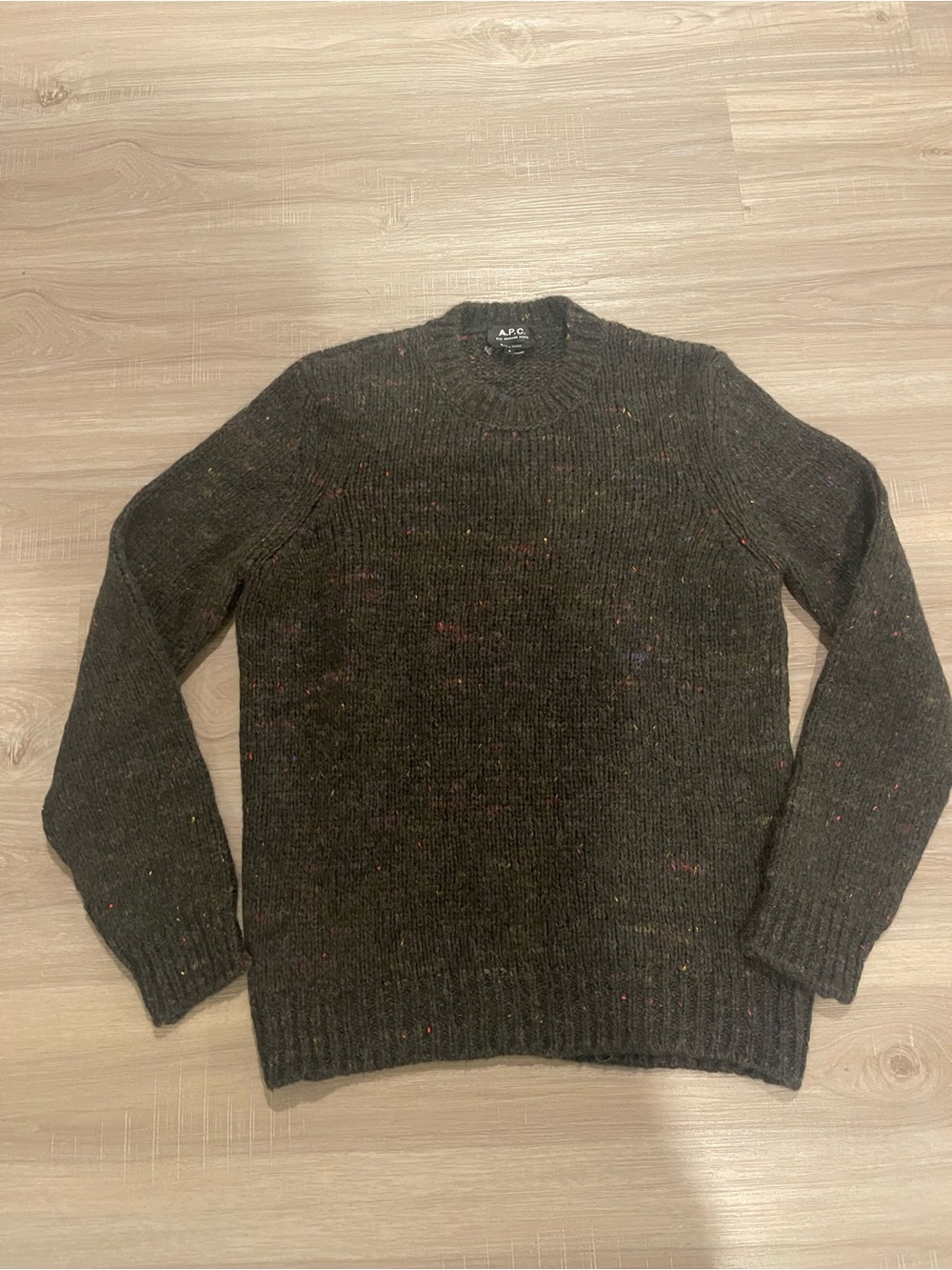 A.P.C. Men's dark olive Flecked Crewneck Sweater size small
